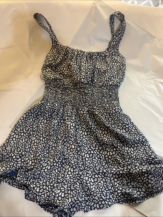 She + Sky Pants - She + Sky Navy and White Printed Smocked Romper